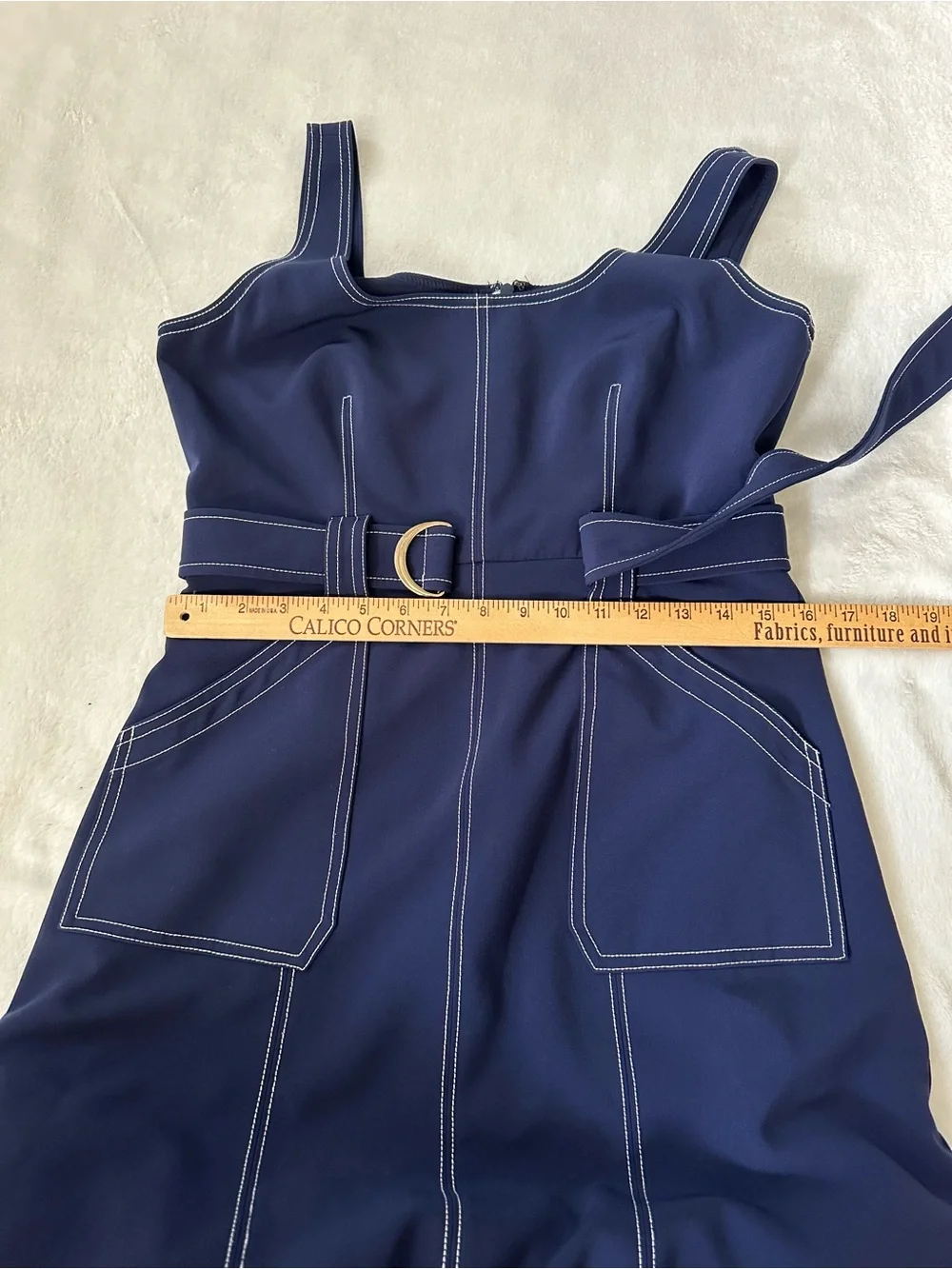 Luxely Denim Contrast Stitch Blue Midi Dress Size 6 - Picture 9 of 13